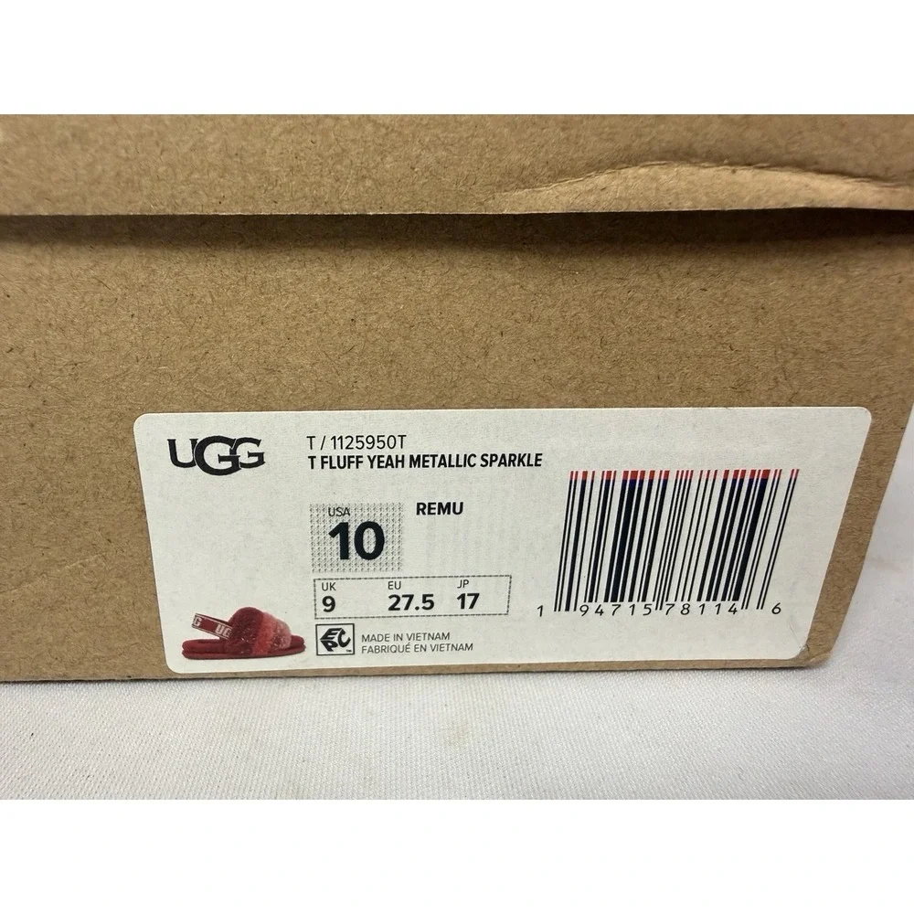 UGG Fluff Yeah Metallic Sparkle Girls Youth 10 Red Slipper Model  T 1125950T